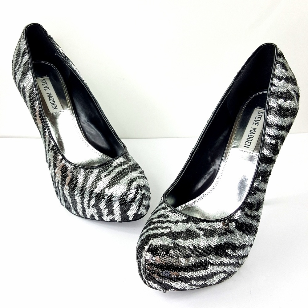 Steve Madden Heel Stiletto Bliss Zebra Sequin US 9